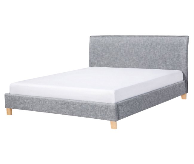 Beliani Cama com estrado Poliéster SENNEZ 175x216 Cinza Claro