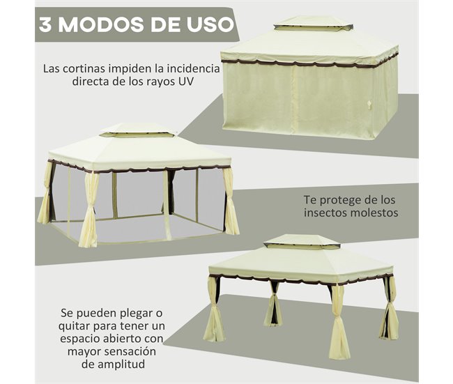 Pérgola de Jardim Alumínio e Poliéster Outsunny 390x290 Bege
