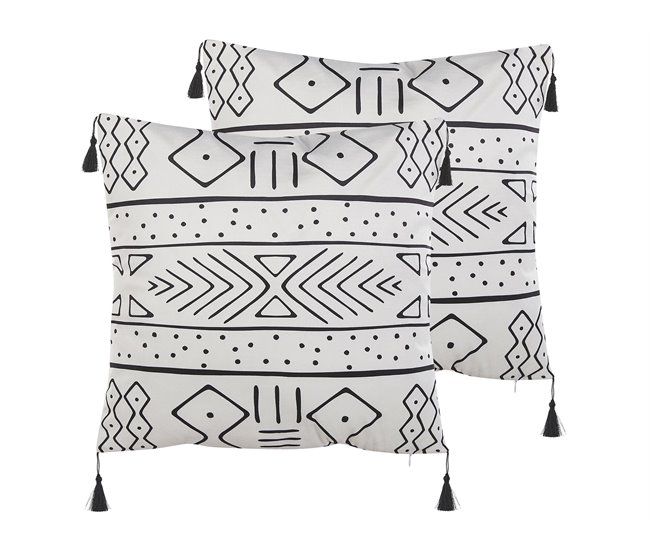Beliani Almofada decorativa SCHEFFLERA 45x45 Branco/ Preto