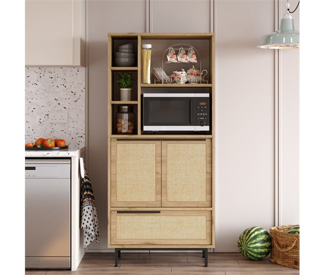 Armário de cozinha Kvænangen com 5 compartimentos abertos Carvalho