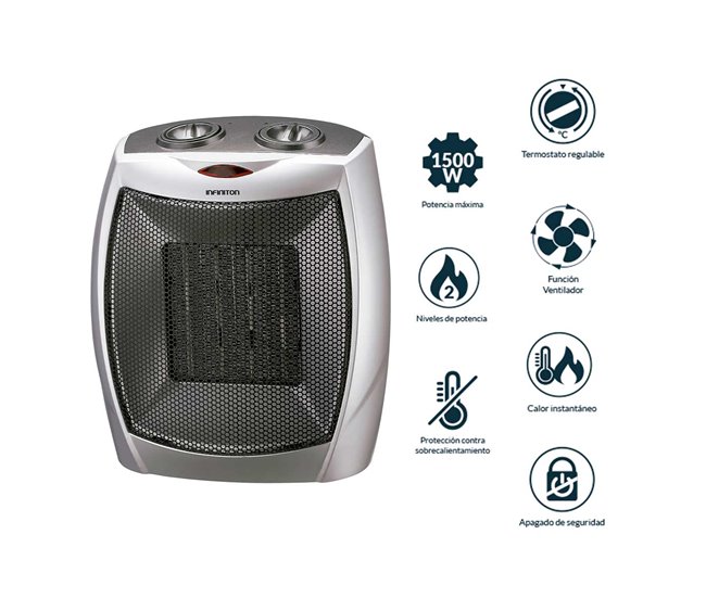 Aquecedor com ventilador Infiniton HPTC-902C 1500W com termóstato regulável Cinza