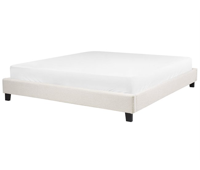Beliani Cama com estrado Bouclé ROANNE 190x213 Creme