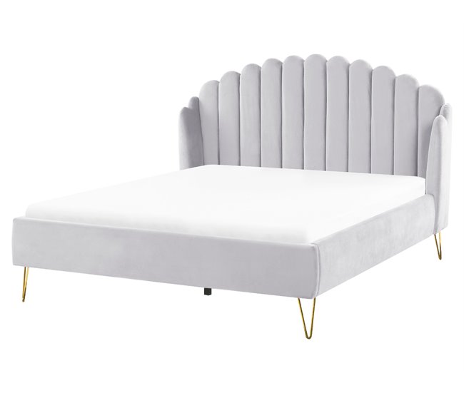 Beliani Cama com estrado Veludo AMBILLOU 177x214 Bege