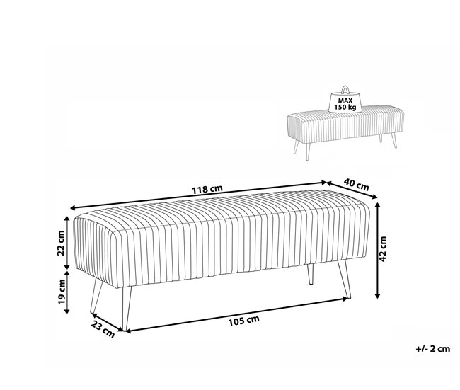 Beliani Banco de cama Terciopelo PATERSON 118x40 Cinza Claro