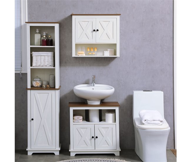 Armário Casa de Banho de Parede Melamina de Madeira kleankin 60 Branco