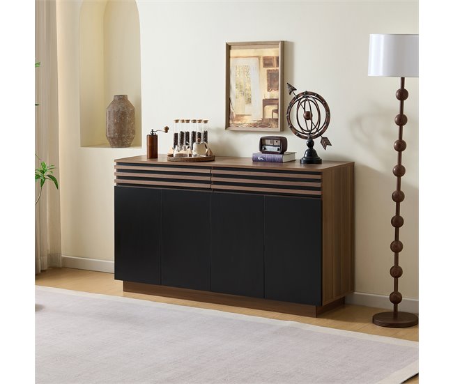 Aparador com 4 portas e 2 gavetas Preto