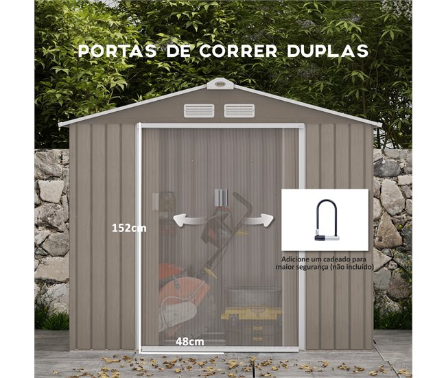 Abrigo de Jardim Aço Galvanizado e PP Outsunny Cinza