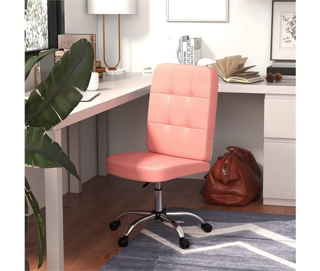 Cadeira de Escritório PVC, Espuma, Aço e Placa Multicamadas Rosa