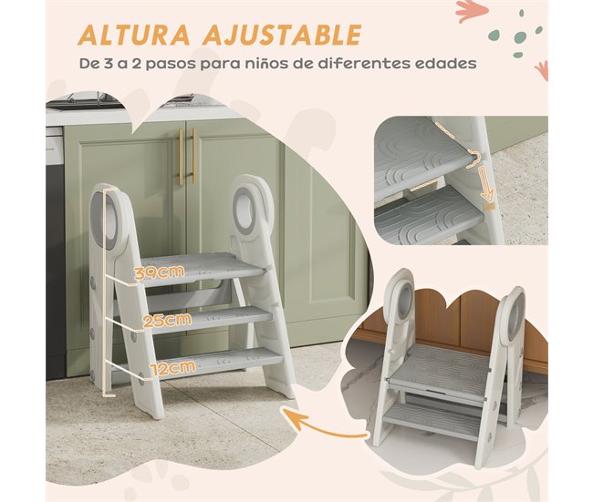 Escada de Apoio para Crianças HDPE e PP AIYAPLAY Cinza