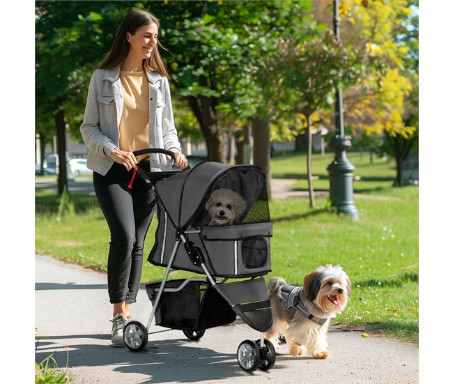 Carrinho para Animais de Estimação Aço e Tecido Oxford PawHut Cinza
