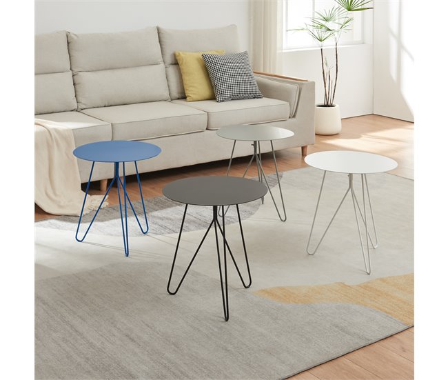 Mesa de apoio Nopimi redonda metal [en.casa] 43x43 Azul