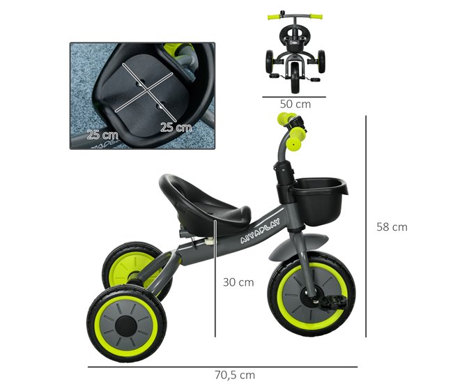 Triciclo para Crianças Metal, EVA, Polipropileno e PE AIYAPLAY Preto