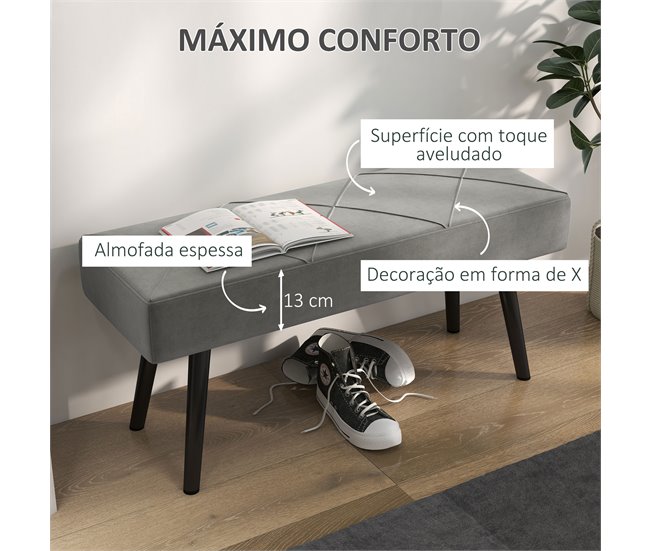 Banco de Pé Aço, Espuma e Poliéster HOMCOM 36x100 Cinza