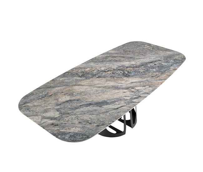 ANGEL CERDA Tabela de jantar barril oval mármore porcelânico e aço preto 238x110 Azul/ Preto