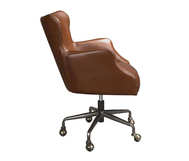 ANGEL CERDA Cadeira giratória em pele castanha escura AlumÍnio