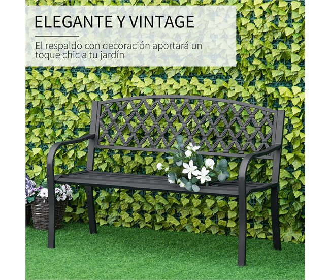 Banco de Jardim Aço e Ferro Fundido Outsunny 128x58 Preto