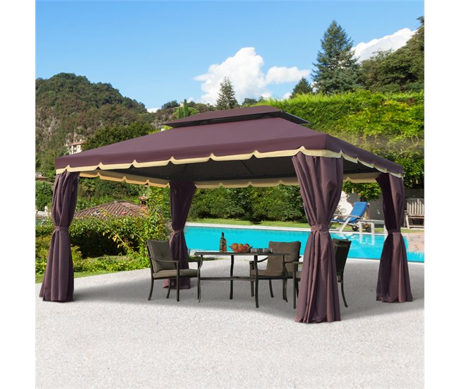 Pérgola de Jardim Alumínio e Poliéster Outsunny 390x290 Castanho