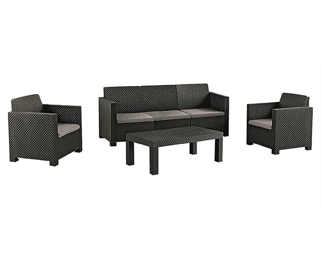 Set de jardim MAHINA sofá 3 lugares, 2 poltronas e mesa de centro Grafito