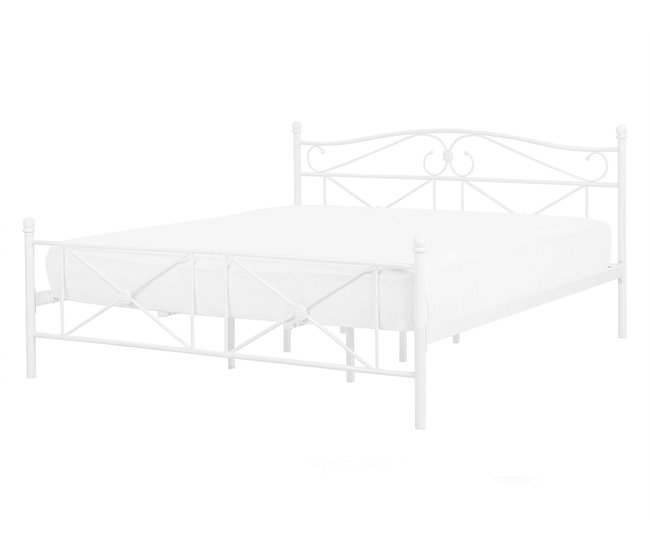 Beliani Cama com estrado Metal RODEZ 146x208 Branco