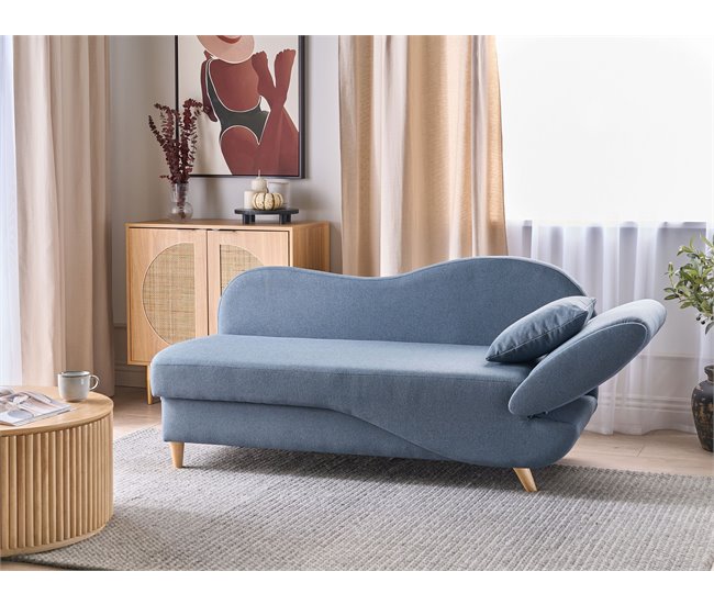 Beliani Chaise longue à direita Linho sintético MERI Azul