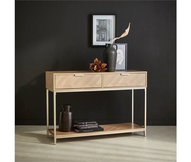 Consola, Budapeste , 2 gavetas, 1 prateleira, decoração chevron Madeira