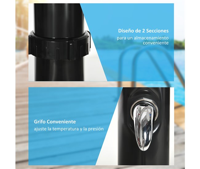 Duche Solar Exterior Liga de Zinco Outsunny Preto