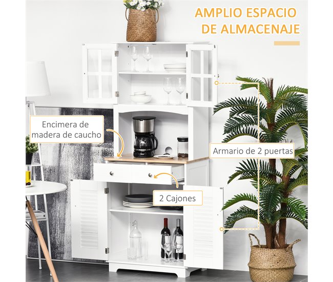 Armário de cozinha auxiliar MDF, Madeira de Borracha HOMCOM 68 Branco