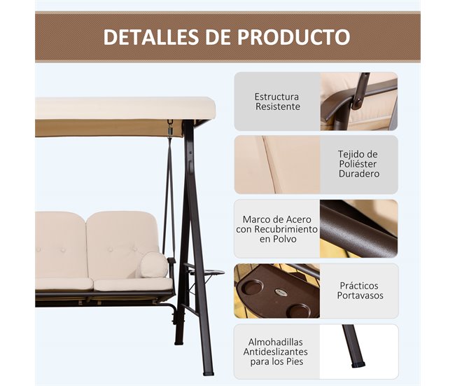 Baloiço de Jardim Metal e Poliéster Outsunny Bege