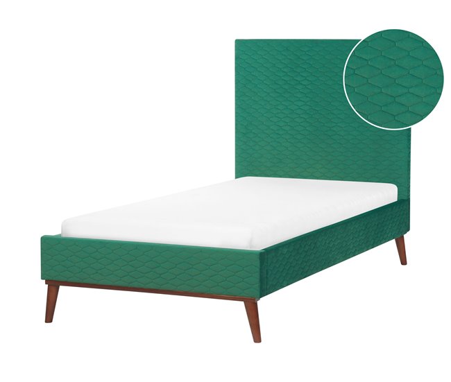 Beliani Cama Veludo BAYONNE 101x212 Branco/ Bege