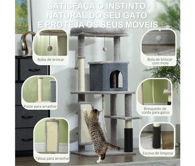 Arranhador para Gatos Melamina de Madeira e Sisal PawHut Cinza