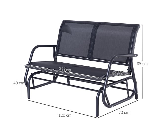 Banco Baloiço Metal e Tecido de Textilene Outsunny 120x70 Preto