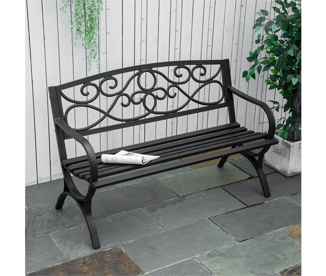 Banco de Jardim Aço e Ferro Fundido Outsunny 128x58 Preto