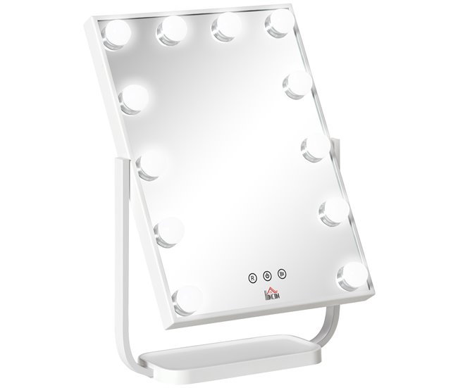 Espelho de Maquilhagem Metal, Vidro e ABS HOMCOM Branco