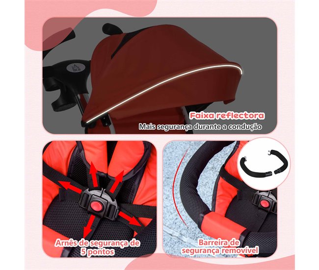 Triciclo Evolutivo Aço, Plástico e Poliéster HOMCOM Vermelho