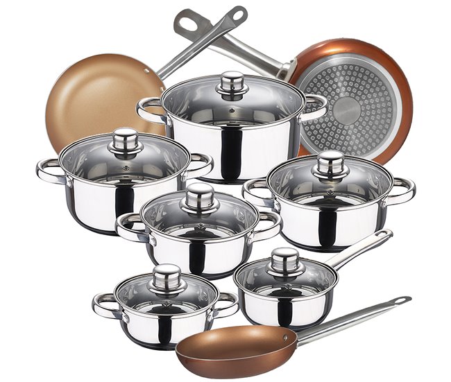 Bateria de cozinha 12 peças com jogo de patch Cromada