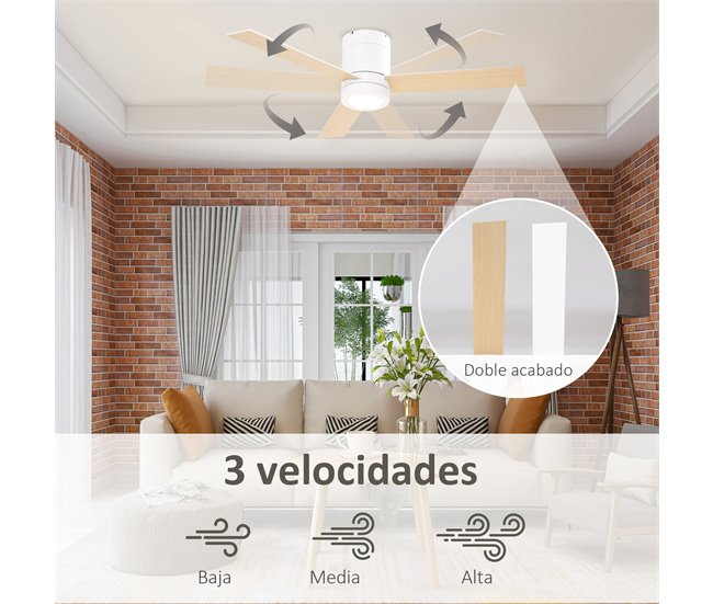 Ventoinha de Teto Metal, MDF e Vidro HOMCOM Branco
