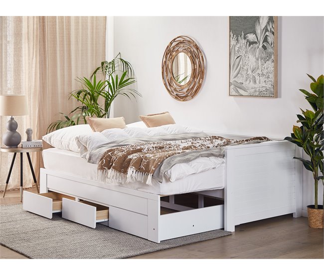 Beliani Cama com estrado Madeira de seringueira CAHORS 186x209 Branco