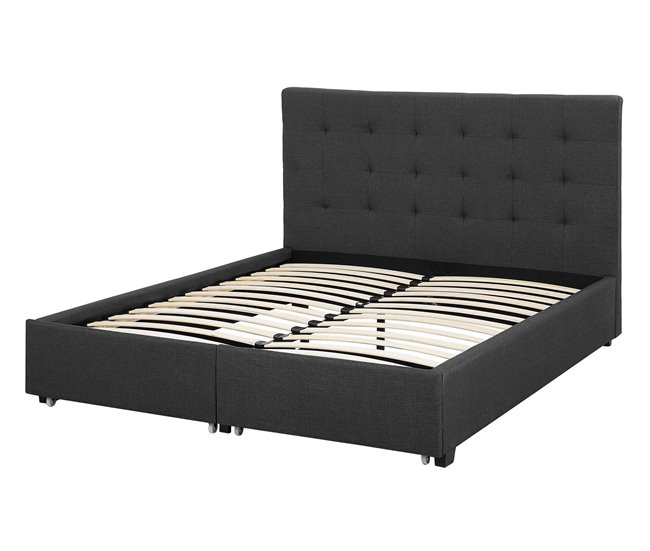 Beliani Cama com armazenamento Poliéster ROCHELLE 153x213 Cinza Escuro