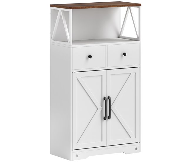 Armário de Cozinha Melamina de Madeira e Aço HOMCOM Branco