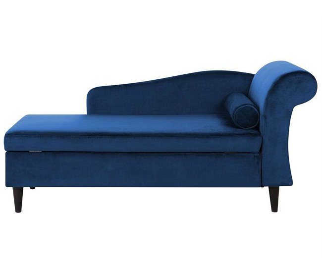 Beliani Chaise longue versão à direita Veludo LUIRO Azul Marino