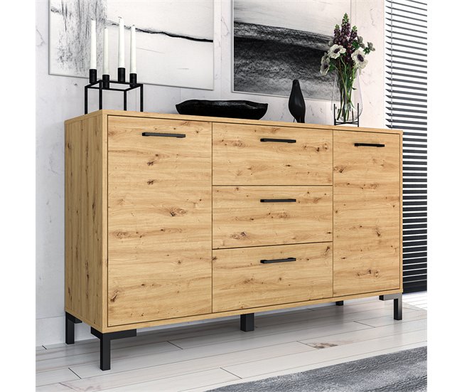 Aparador de 2 portas com 3 gavetas 138 cm Madeira Liora Madeira