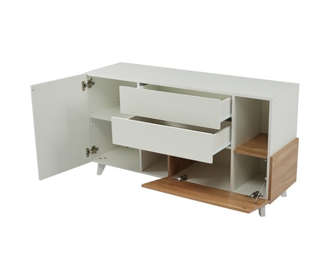 Aparador de painel de partículas com 2 portas e 2 gavetas Branco/ Madeira