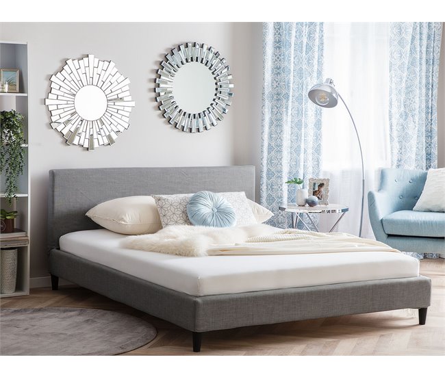 Beliani Cama com LED Poliéster FITOU 190x214 Cinza Claro