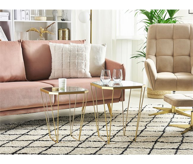 Beliani Conjunto de 2 mesas auxiliares SIERRA 45x26 Dourado