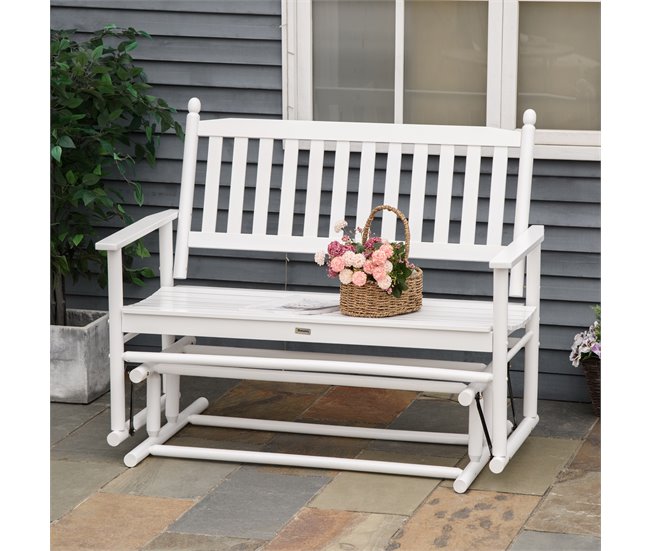 Banco Baloiço Jardim madeira de Álamo Outsunny 125x68 Branco