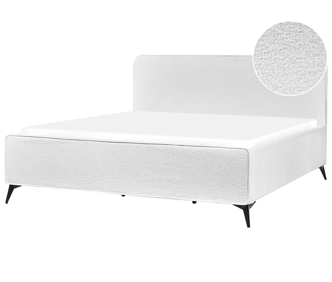 Beliani Cama com estrado Bouclé VALOGNES 192x220 Branco