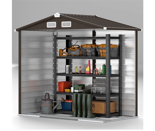 Abrigo de Jardim Aço Galvanizado Outsunny Castanho