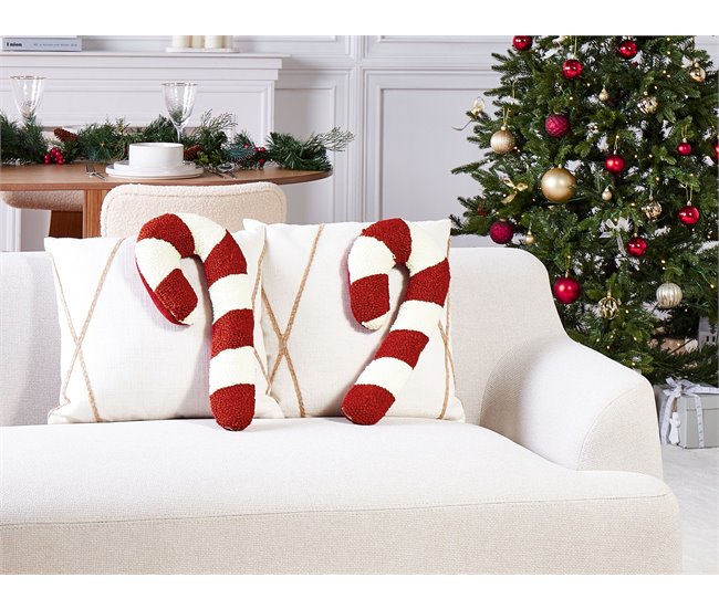 Beliani Almofada decorativa CANDY CANE Branco/ Vermelho