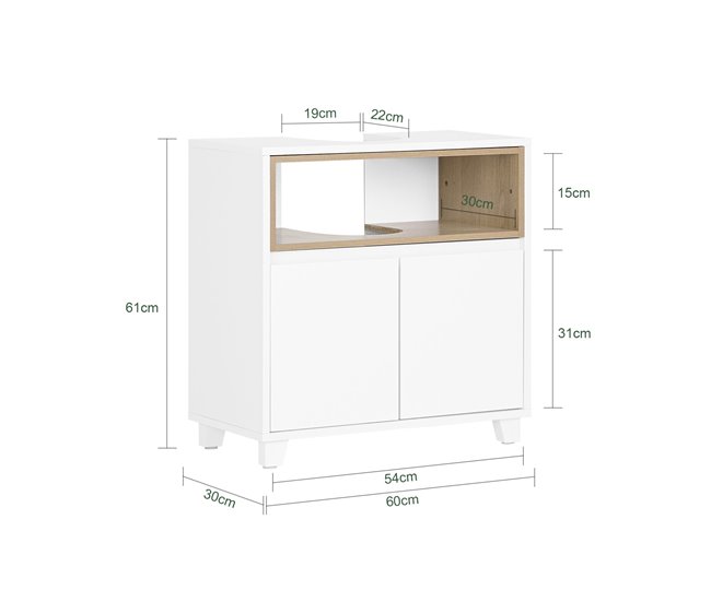 Armário sob o lavatório Armário de casa de banho BZR148-W SoBuy PT Branco