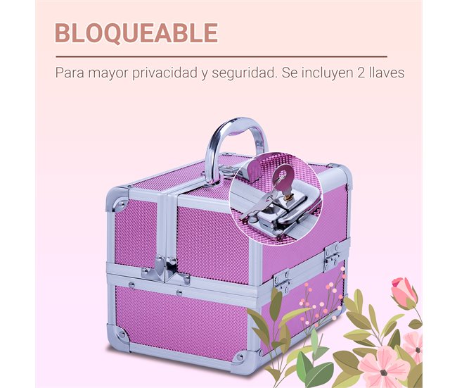 Maleta de Maquiagem Quadro de alumínio, MDF, pelúcia HOMCOM Rosa